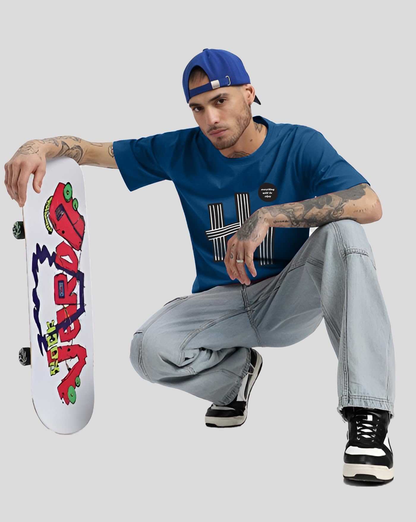 AUSK Mens Loose Fit Oversized Printed Cotton T-Shirts Half Sleeve Drop Shoulder Men Tshirt