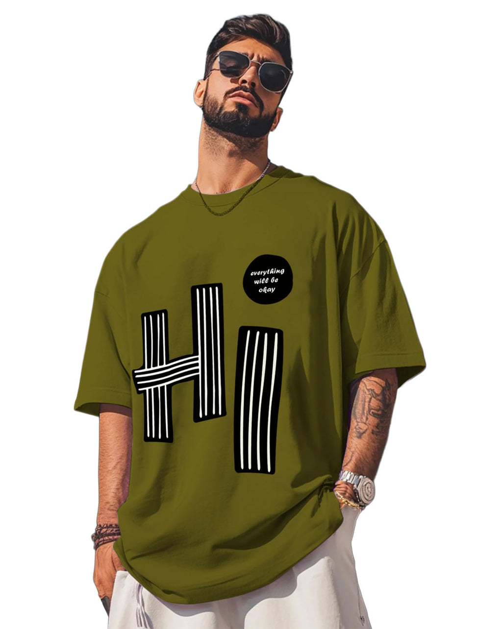 AUSK Mens Loose Fit Oversized Printed Cotton T-Shirts Half Sleeve Drop Shoulder Men Tshirt