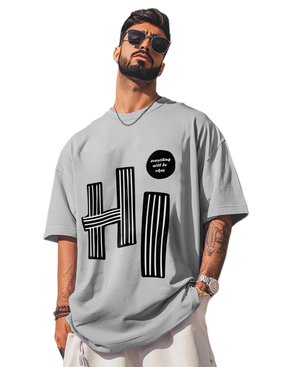 AUSK Mens Loose Fit Oversized Printed Cotton T-Shirts Half Sleeve Drop Shoulder Men Tshirt
