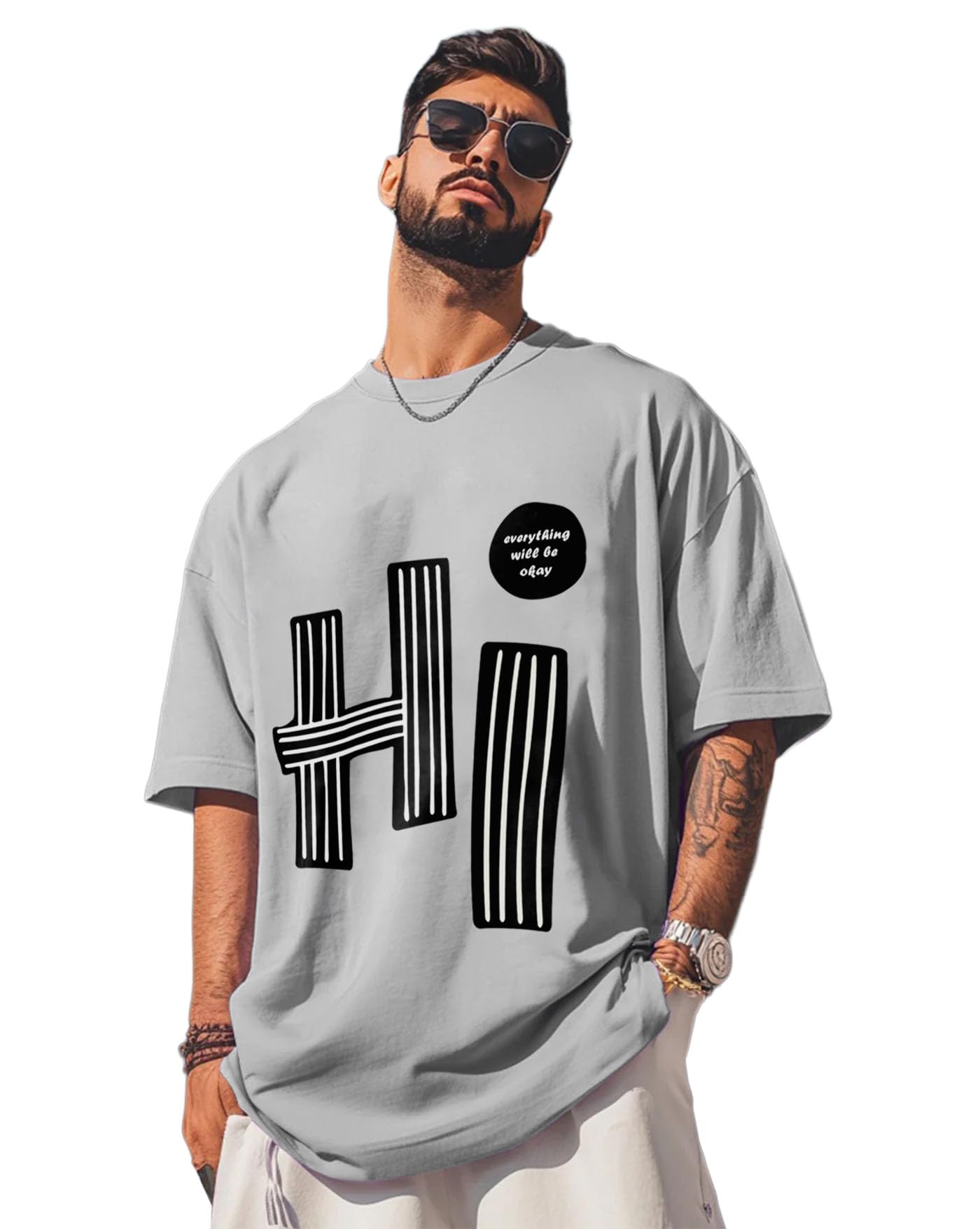 AUSK Mens Loose Fit Oversized Printed Cotton T-Shirts Half Sleeve Drop Shoulder Men Tshirt