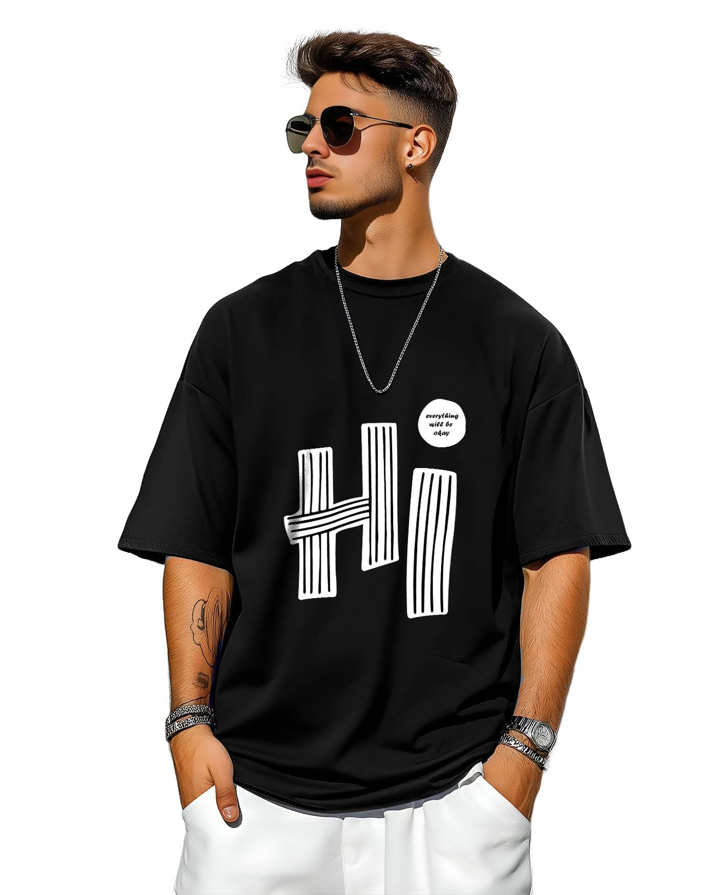 AUSK Mens Loose Fit Oversized Printed Cotton T-Shirts Half Sleeve Drop Shoulder Men Tshirt