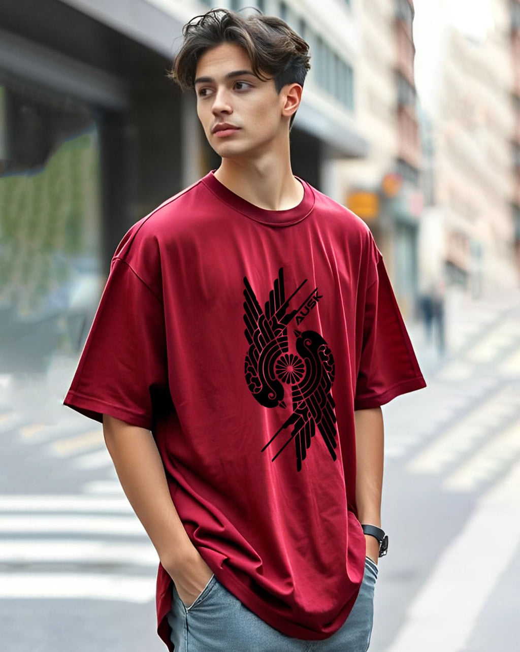 AUSK Mens Loose Fit Oversized Printed Cotton T-Shirts Half Sleeve Drop Shoulder Men Tshirt