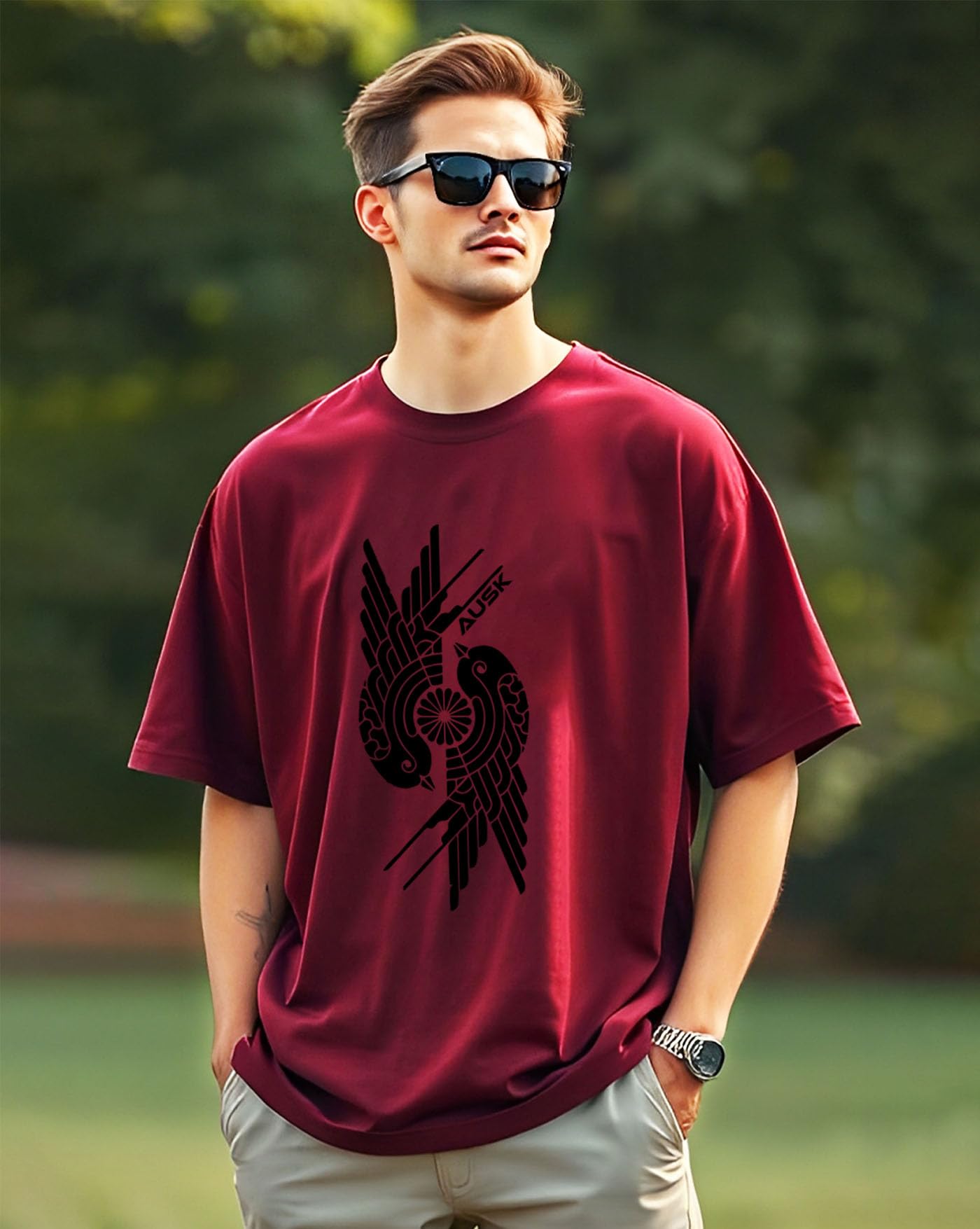 AUSK Mens Loose Fit Oversized Printed Cotton T-Shirts Half Sleeve Drop Shoulder Men Tshirt