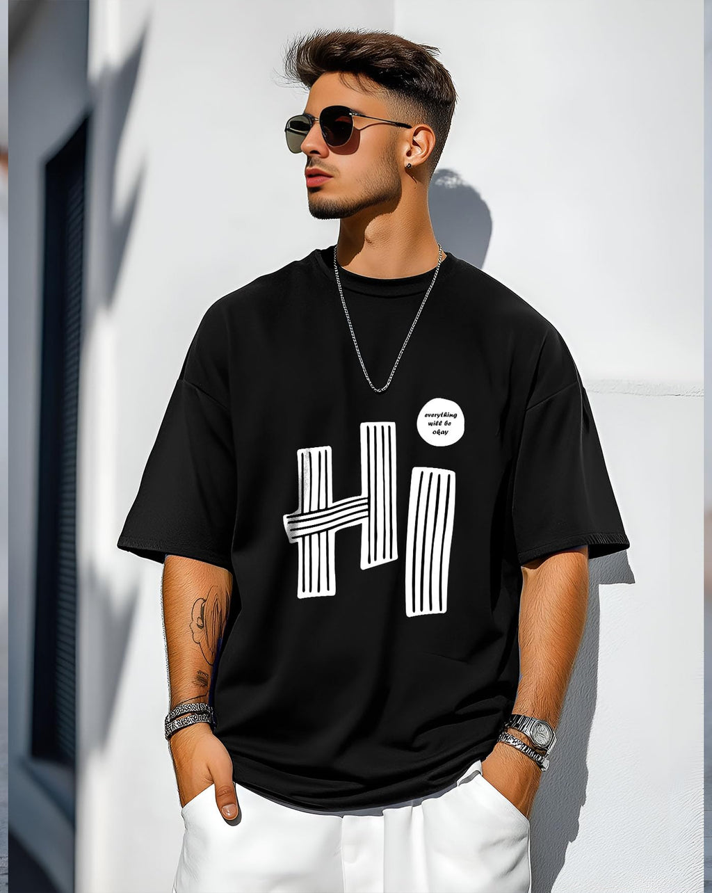 AUSK Mens Loose Fit Oversized Printed Cotton T-Shirts Half Sleeve Drop Shoulder Men Tshirt